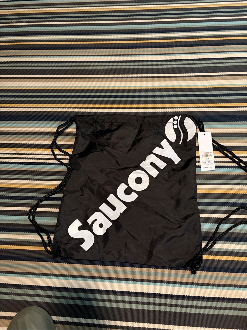 Saucony Black and White Logo Drawstring Backpack